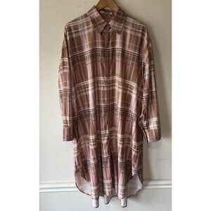 Acne Studios Plaid Shirt Dress Oversized Boxy Maxi Pink Bronze Minimalist Boho M